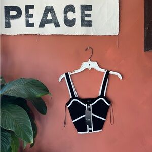 Vici Black & White Contrast Ribbed Bustier Tank